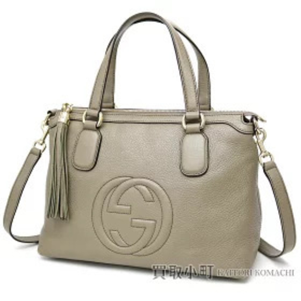 Gucci Soho Top Handle Bag Gray Calf Leather Tassel Charm Interlocking GG